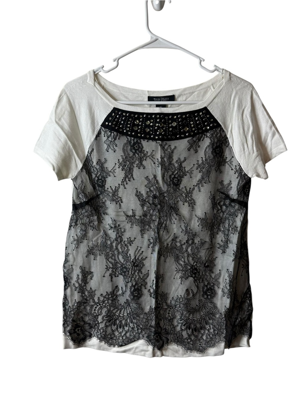 White House Black Market Lace Y2K 90s Short Sleeve Lightweight Sweater